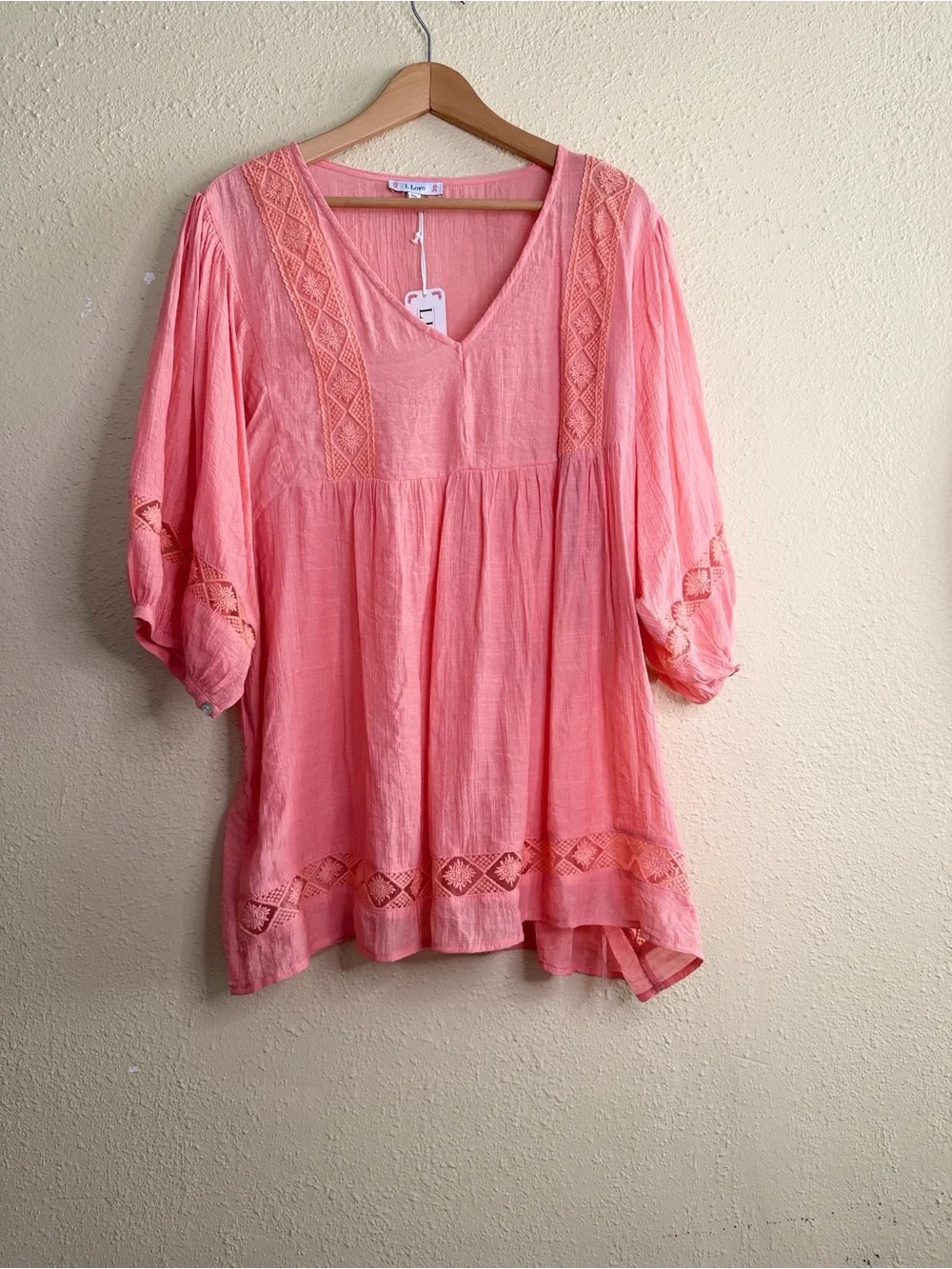 NEW | L Love | Coral Pink Boho Summer Long Sleeve Top - Size 3X - Picture 2 of 5